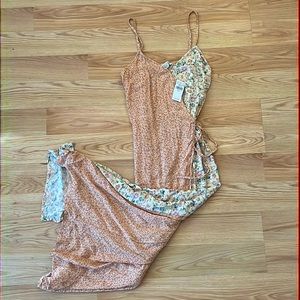 American Eagle Outfitters Floral Maxi Wrap Dress - Peach and Blue